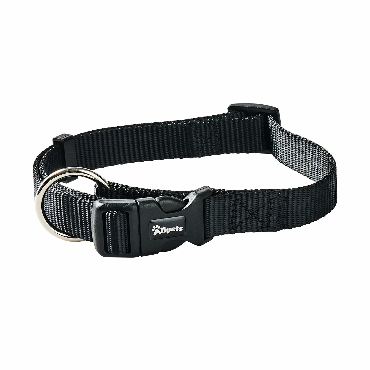 Hundehalsband Allpets, für alle Hunde, Nylon, verstellbar, Klickverschluss, Metallring, ideal täglich, schwarz, EAN 4251127251202.