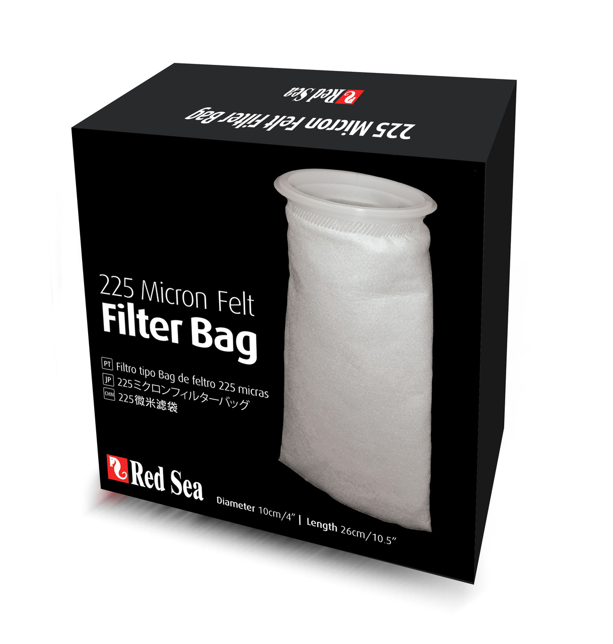 Red Sea Felt Filter Bag 225 Mikron, für Aquarien, filtert Partikel bis 225 µm, Maße: Ø 10 cm, L 26 cm.