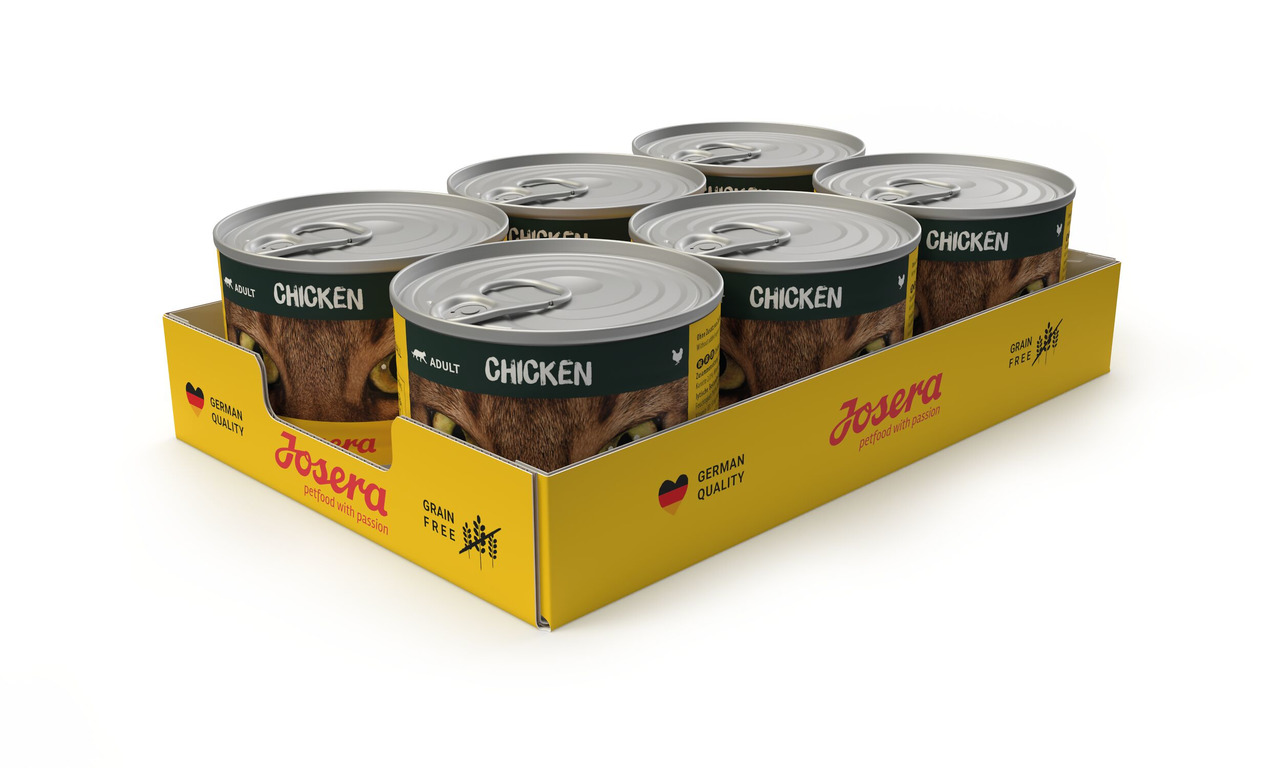 Josera Katzenfutter „Chicken“ für ausgewachsene Katzen, Grain Free, German Quality, 6x200g Nassfutter mit Huhn.
