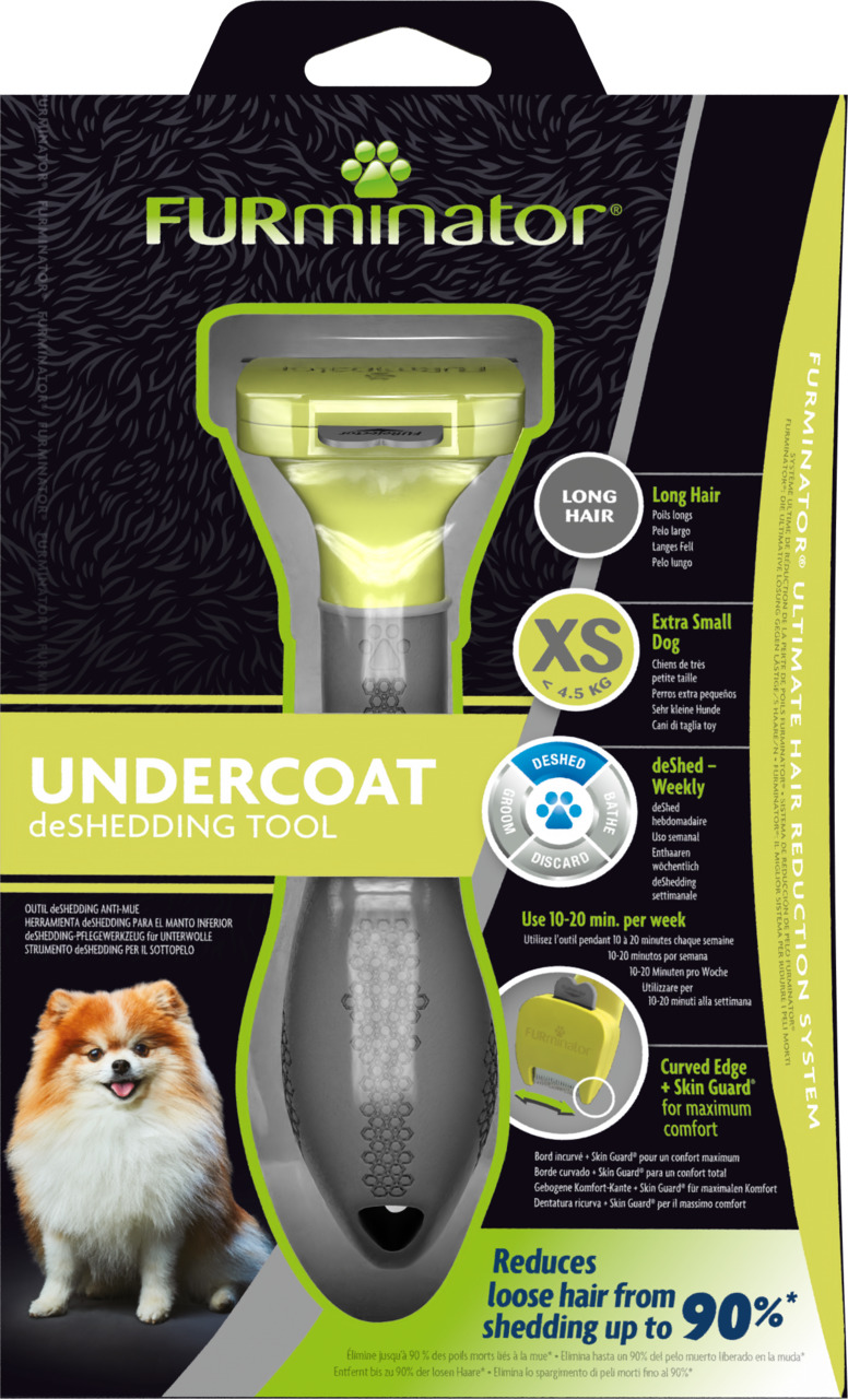 FURminator Undercoat deShedding Tool, Hunde, langes Fell, XS (bis 4,5 kg), reduziert 90 % lose Haare, 10–20 Min.-Woche empfohlen.