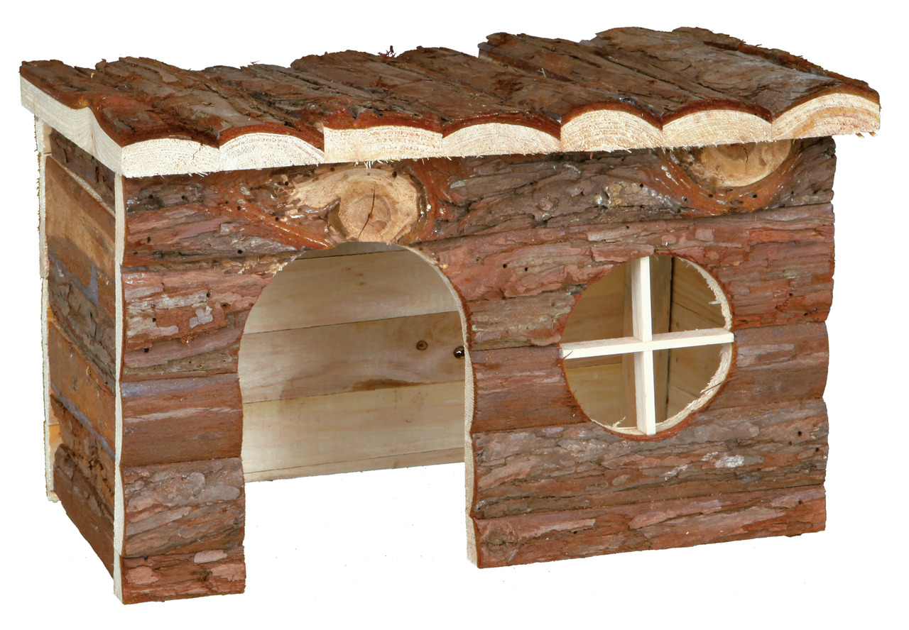 TRIXIE Naturhaus für Nager (Hamster-Meerschweinchen), Holz, Rindenoptik, mit Eingang & Fenster, ideal als Rückzugsort-Schlafplatz.