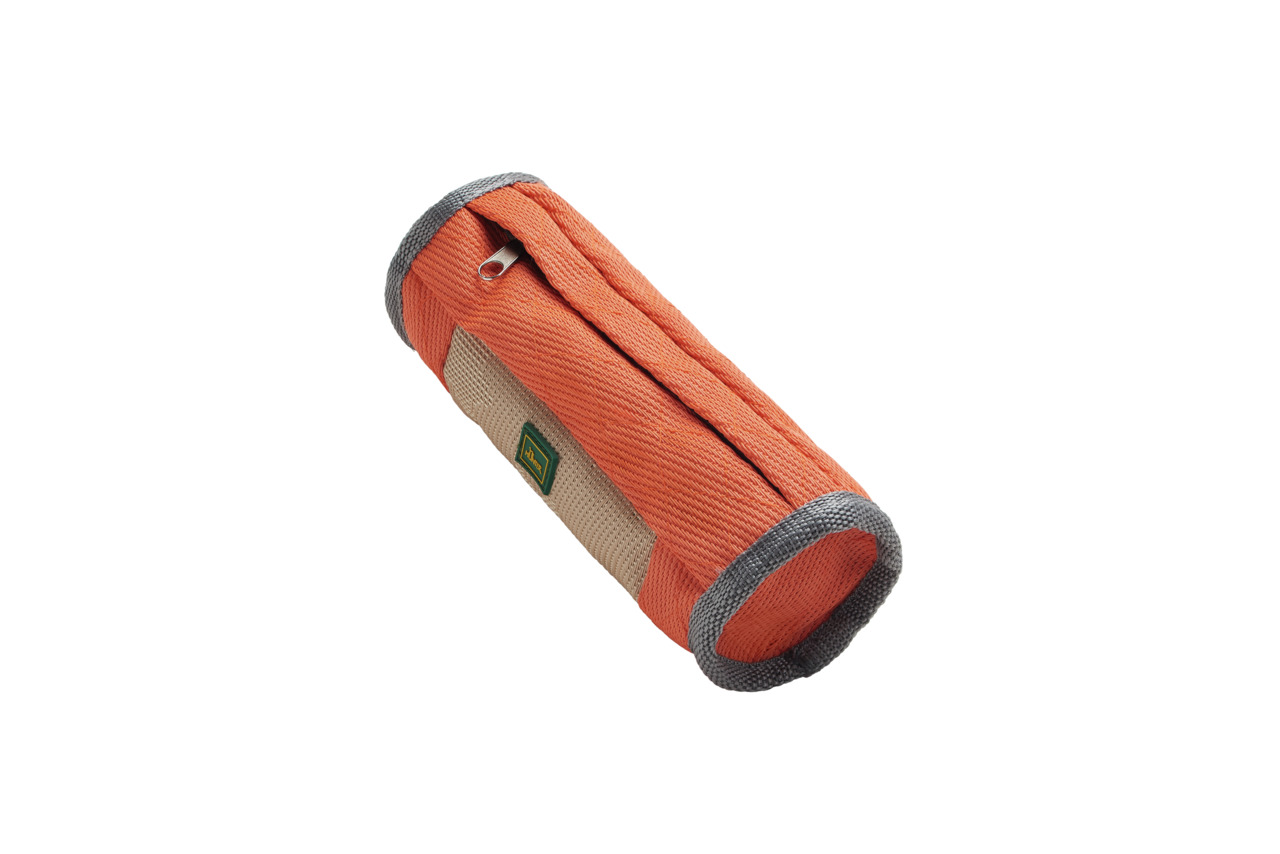 HUNTER Dummy für Hunde, orange, zylindrisch, mit grauen Nähten & beige Griff. Ideal für Apportierübungen & Training. Robust & langlebig.