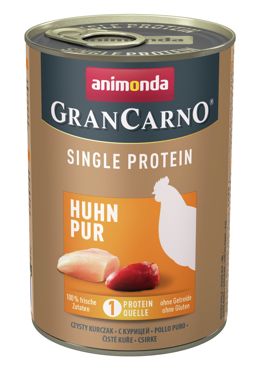 Animonda GranCarno Single Protein Huhn Pur, Nassfutter f. Hunde, 100 % frische Zutaten, Huhn, getreide- & glutenfrei.