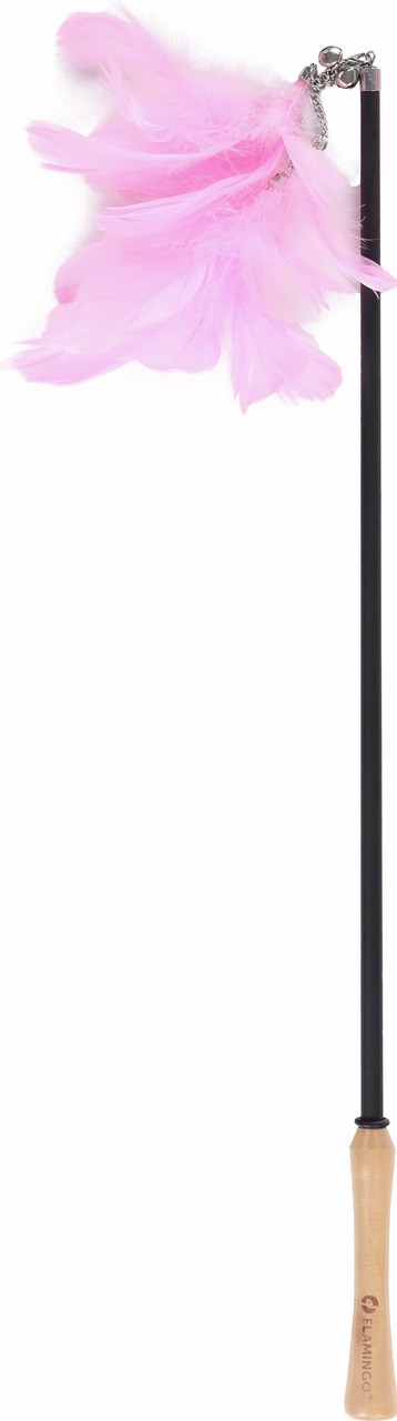 Flamingo Federangel Katzenspielzeug: Ergonom. Holzgriff, rosa Federn an Kette. Fördert Bewegung & Spieltrieb. Für alle Altersgruppen.