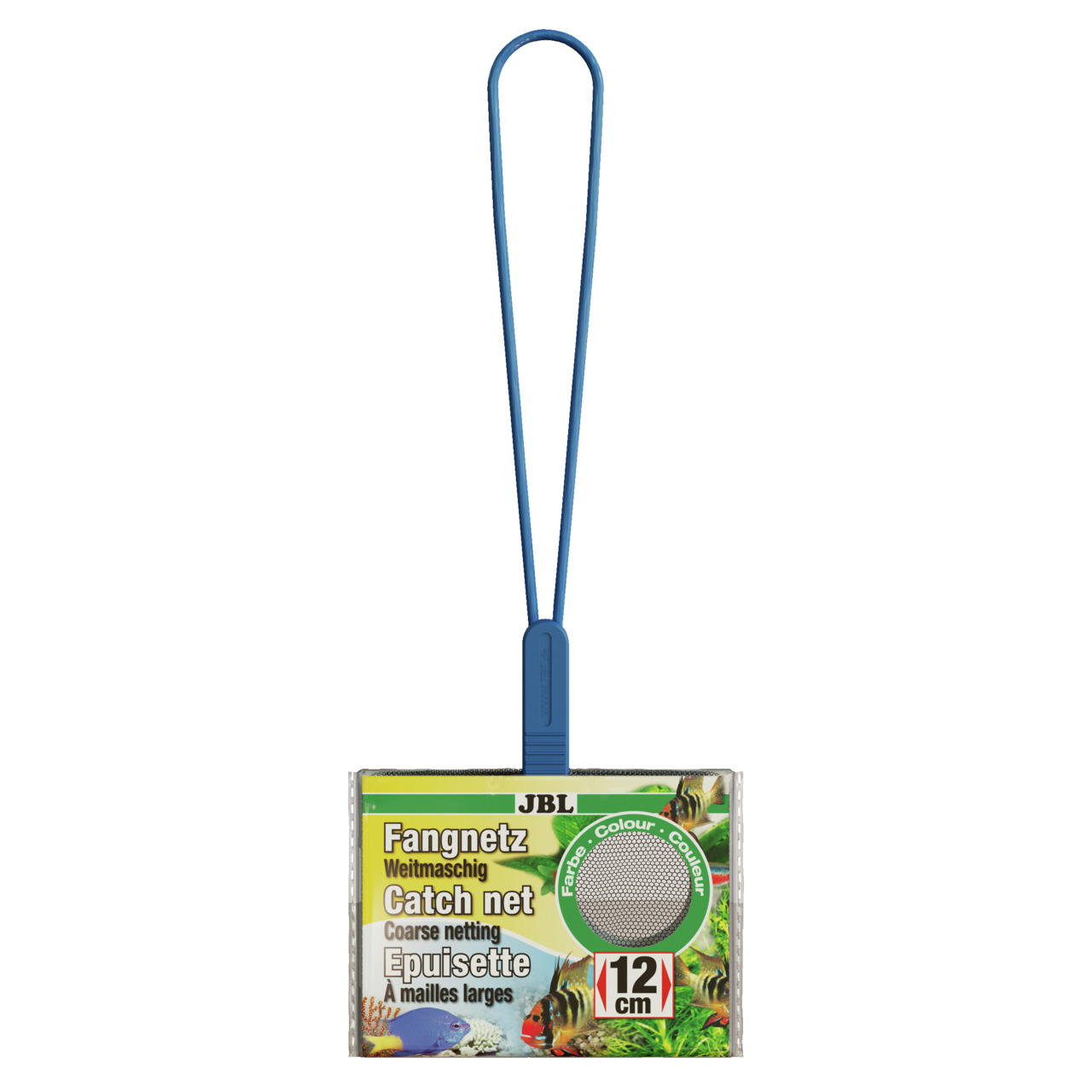 JBL Fangnetz, 12 cm, grobe Maschen, für Aquarienbesitzer, ideal zum sicheren Fische fangen, blauer ergonomischer Griff.