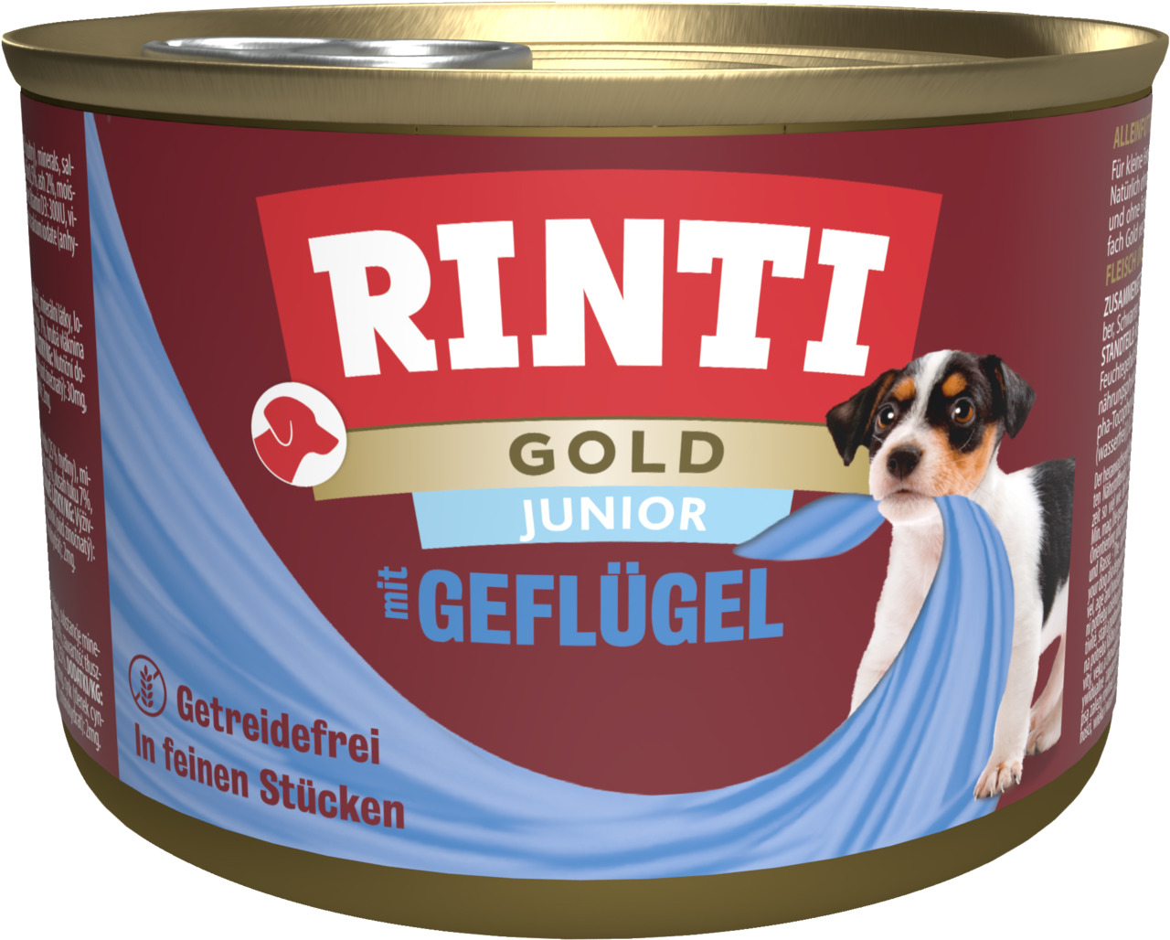 RINTI Gold Junior Geflügel, 185 g, für junge Hunde, getreidefrei, feine Stücke.