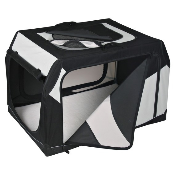 TRIXIE Mobile Kennel Vario Transportbox, faltbar, für Hunde, Schwarz-Weiß, Netzfenster, weiche Polsterung, ideal für Reisen-zu Hause.