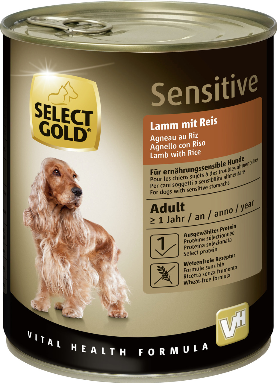 Select Gold Sensitive Lamm mit Reis, 400 g, für ernährungssensible, ausgewachsene Hunde (ab 1 J.), weizenfrei, mit ausgewähltem Protein.