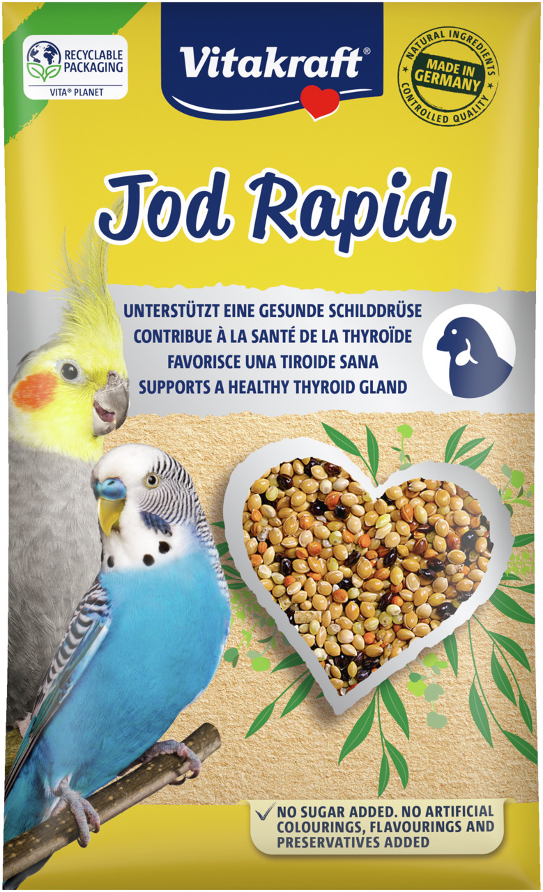 Vitakraft Jod Rapid, Ergänzungsfutter f. Ziervögel (Wellensittiche, Nymphensittiche), 400 g, nat. Zutaten, ohne Zuckerzusatz, DE-Herstellung.