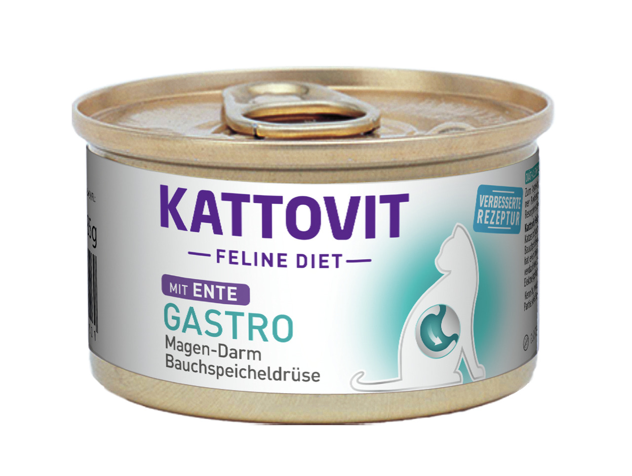 Kattovit Feline Diet Gastro Katzenfutter Ente, 85 g, für Katzen mit Magen-Darm-Problemen, verbesserte Rezeptur.