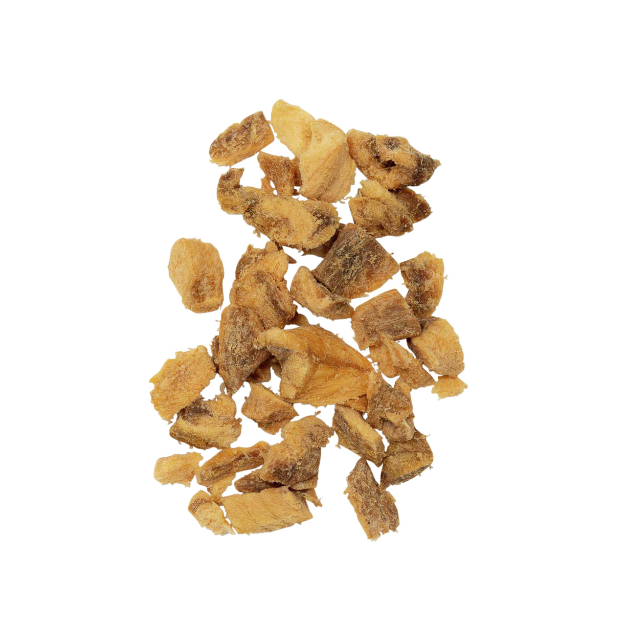Alt-Text: Das Bild zeigt getrocknete Hundesnacks der Marke Lottis Häppchen, Produktname: Rinderlunge. Die Snacks sind in kleinen, unregelmäßigen Stücken dargestellt und eignen sich als Belohnung für Hunde. Geschmacksrichtung: Rind. Menge: nicht erkennbar.