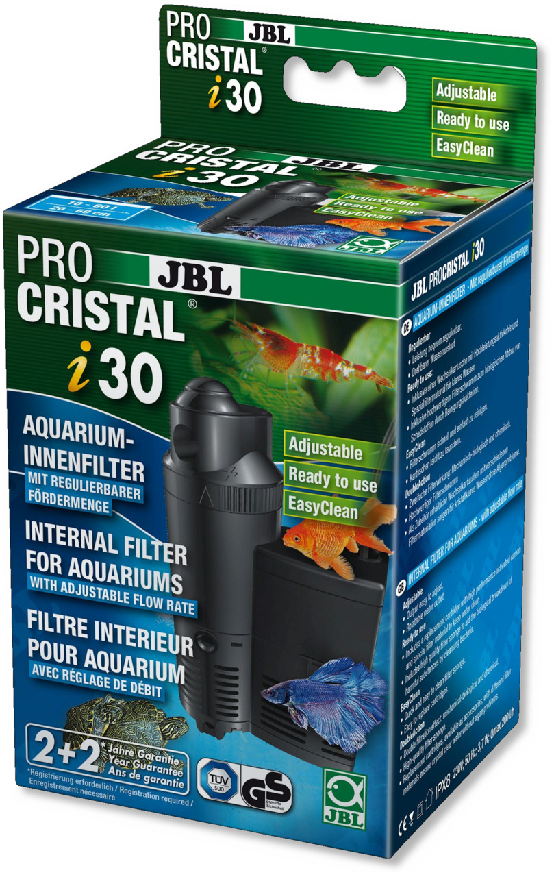JBL ProCristal i30: Innenfilter für Aquarien (10-40 l), regulierbar, leicht zu reinigen, für Fische, Garnelen, Schildkröten, 2+2 J. Garantie.