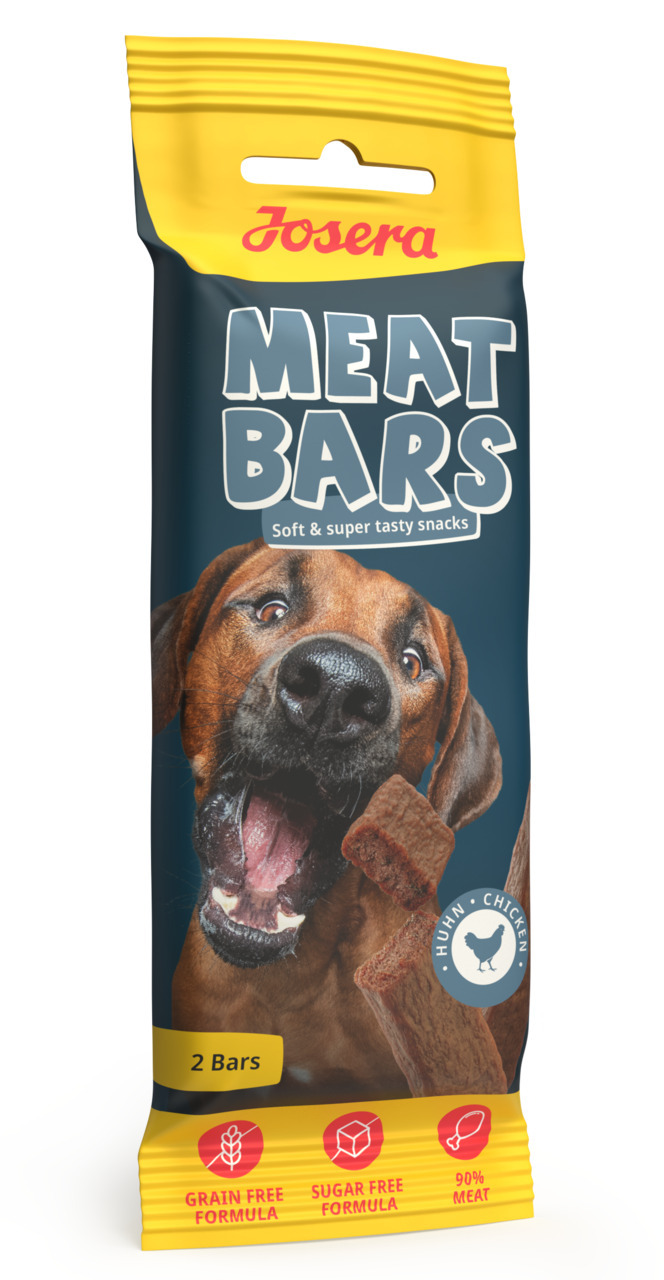 Josera Meat Bars: Snacks f. Hunde, Huhn, getreide- & zuckerfrei, 90 % Fleisch, 2 Riegel, weich & schmackhaft.