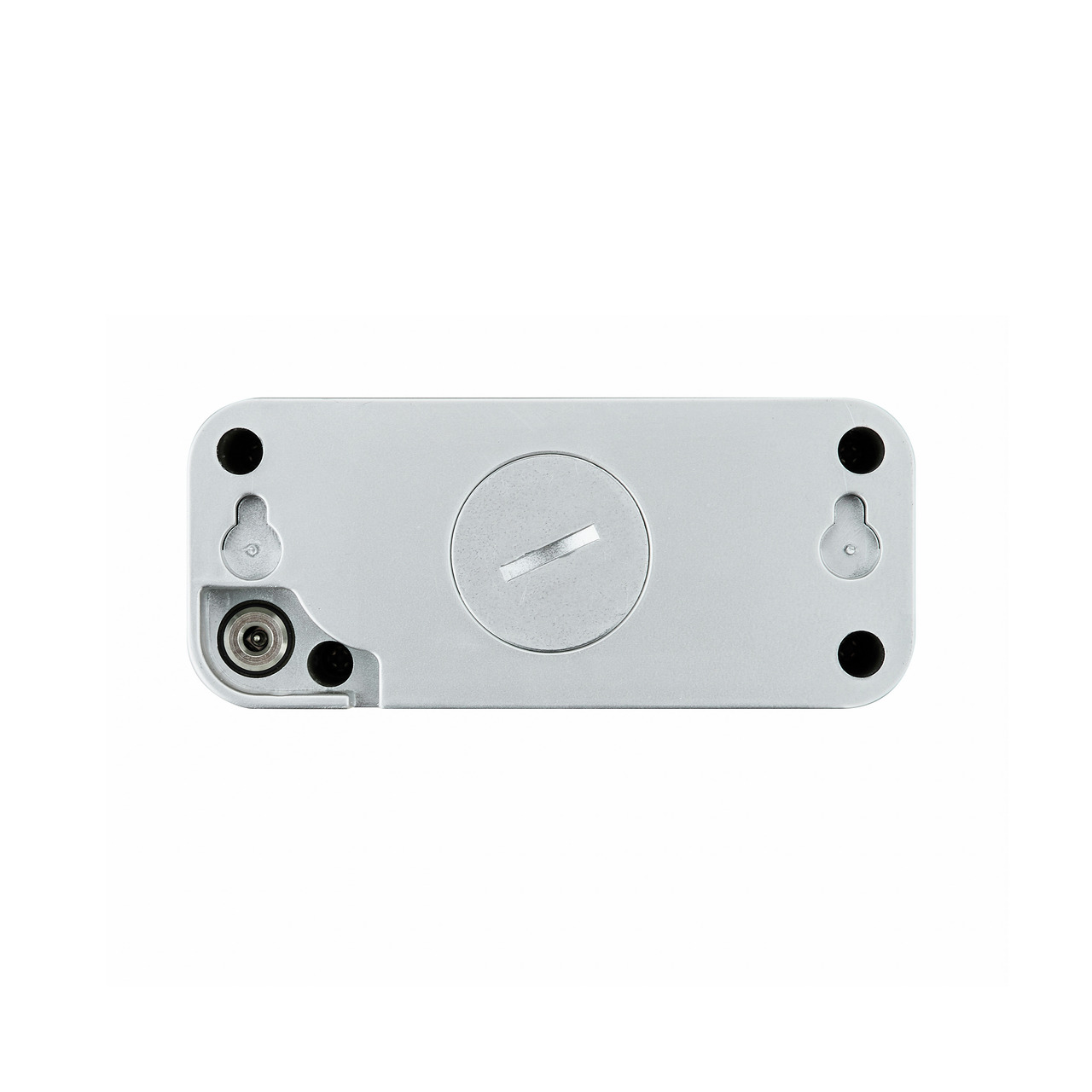 Das Bild zeigt die Unterseite eines Chihiros LED-Dimmer-Moduls, erkennbar an der EAN 4043366210054. Das rechteckige, weiße Kunststoffgehäuse verfügt über eine zentrale Schrauböffnung und mehrere Befestigungspunkte. Es handelt sich um ein Zubehörteil für d