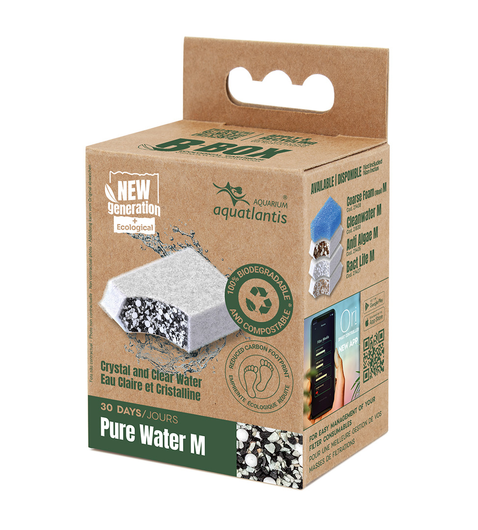 Aquatlantis Pure Water M, Filtermedium f. Aquarienbesitzer, biologisch abbaubar, klares Wasser bis 30 Tage, umweltfreundl. Karton.