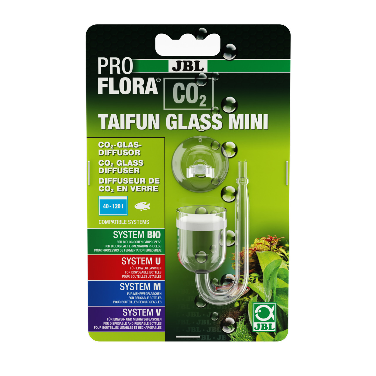 JBL ProFlora CO2 Taifun Glass Mini: CO2-Glasdiffusor für Aquarien (40-120 l), für Bio-Gärprozesse & CO2-Systeme (Bio, U, M, V).