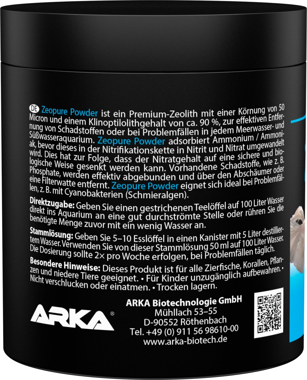 ARKA Zeopure Powder Premium-Zeolith für Meer- und Süßwasseraquarien, entfernt Schadstoffe und adsorbiert Ammonium.