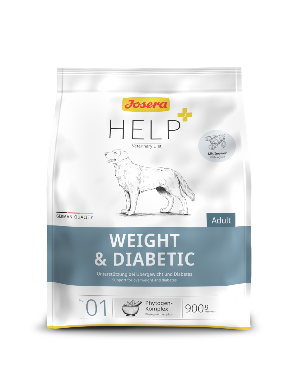 Josera Help Weight & Diabetic, Trockenfutter f. erw. Hunde, Diät bei Übergewicht-Diabetes, m. Phytogen-Komplex & Ingwer, 900 g.