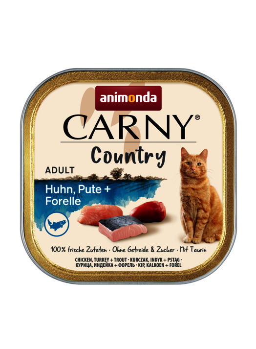 Sparpaket 8 x 100 g Animonda Carny Country Adult Huhn, Pute + Forelle Katzen Nassfutter