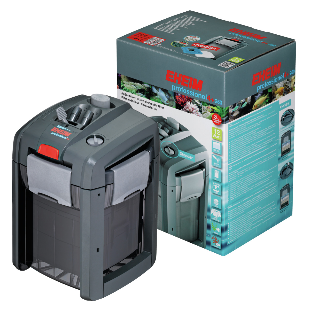 EHEIM professionel 4+ 250 Außenfilter, für Süßwasseraquarien, 12W, Xtender-Funktion, modernes graues Design, hochwertig.