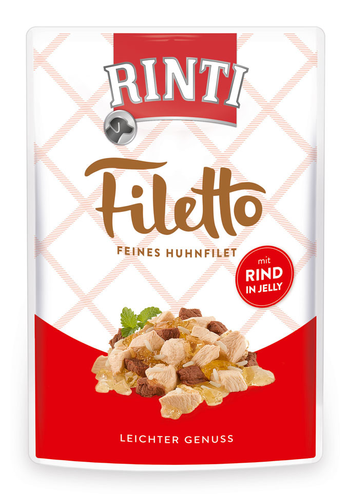 RINTI Filetto Feines Huhnfilet m. Rind in Jelly, für Hunde, Geschm.: Huhn & Rind in Gelee, „Leichter Genuss“.