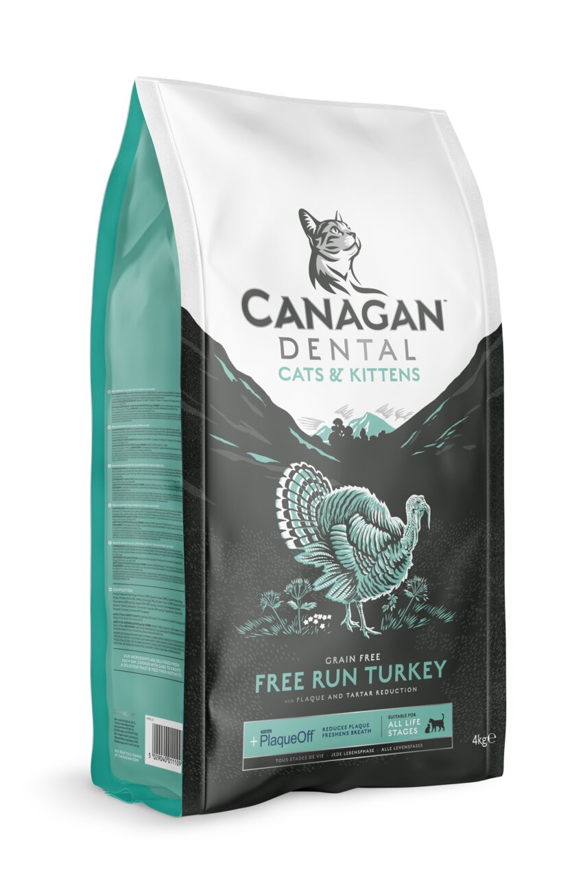 Canagan Dental Cats & Kittens, Trockenfutter für Katzen und Kitten, Free Run Turkey, PlaqueOff, 4 kg, grain free.