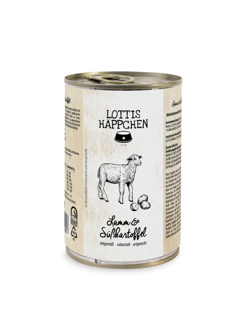 Lottis Häppchen Hundefutter Lamm & Süßkartoffel, 400 g, für Hunde, zeitgemäß, naturnah, artgerecht.