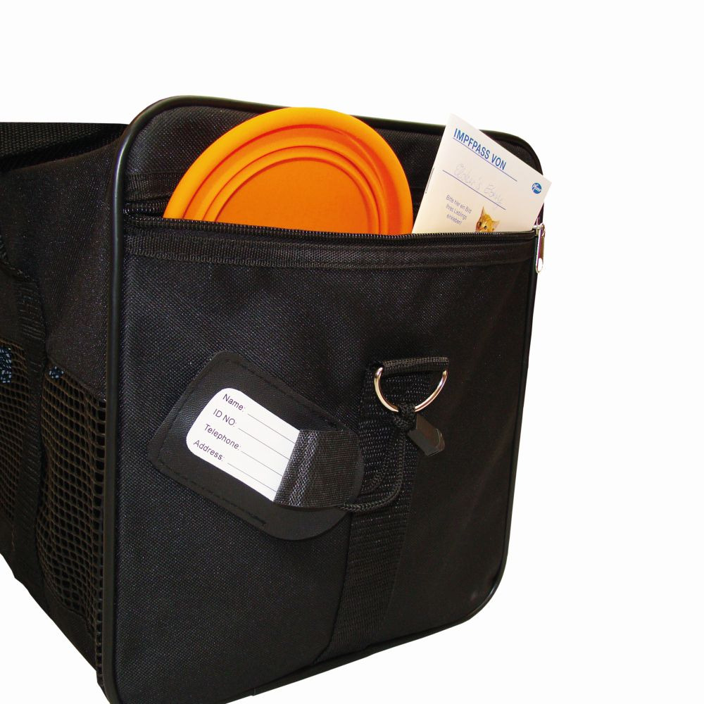 Nobby Transporttasche für Hunde & Katzen, schwarz, mit Reißverschluss, Adressschild, faltbarem Napf & Platz für Impfpass.