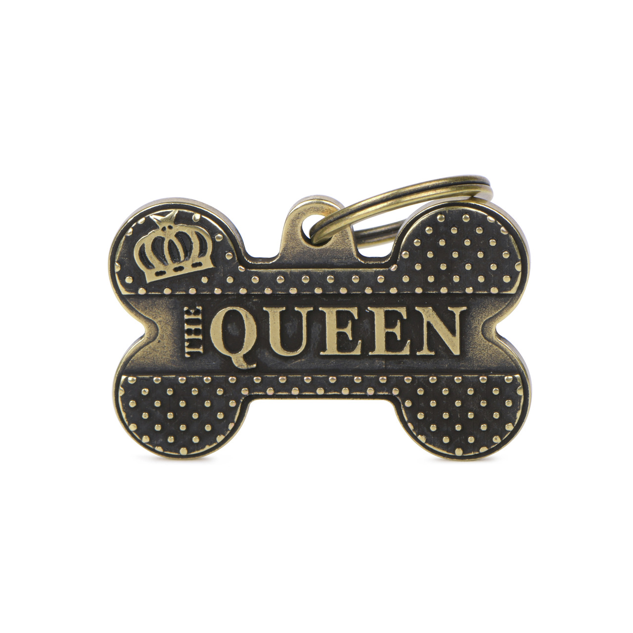 My Family" Metall-Hundemarke Knochenform, antiker Gold-Look, Aufschrift "The Queen" mit Krone, für Hunde, inkl. Ring zur Befestigung.;;;;;;;;;;;;;;;;;;;;;;;;;;;;;;;;;;;;