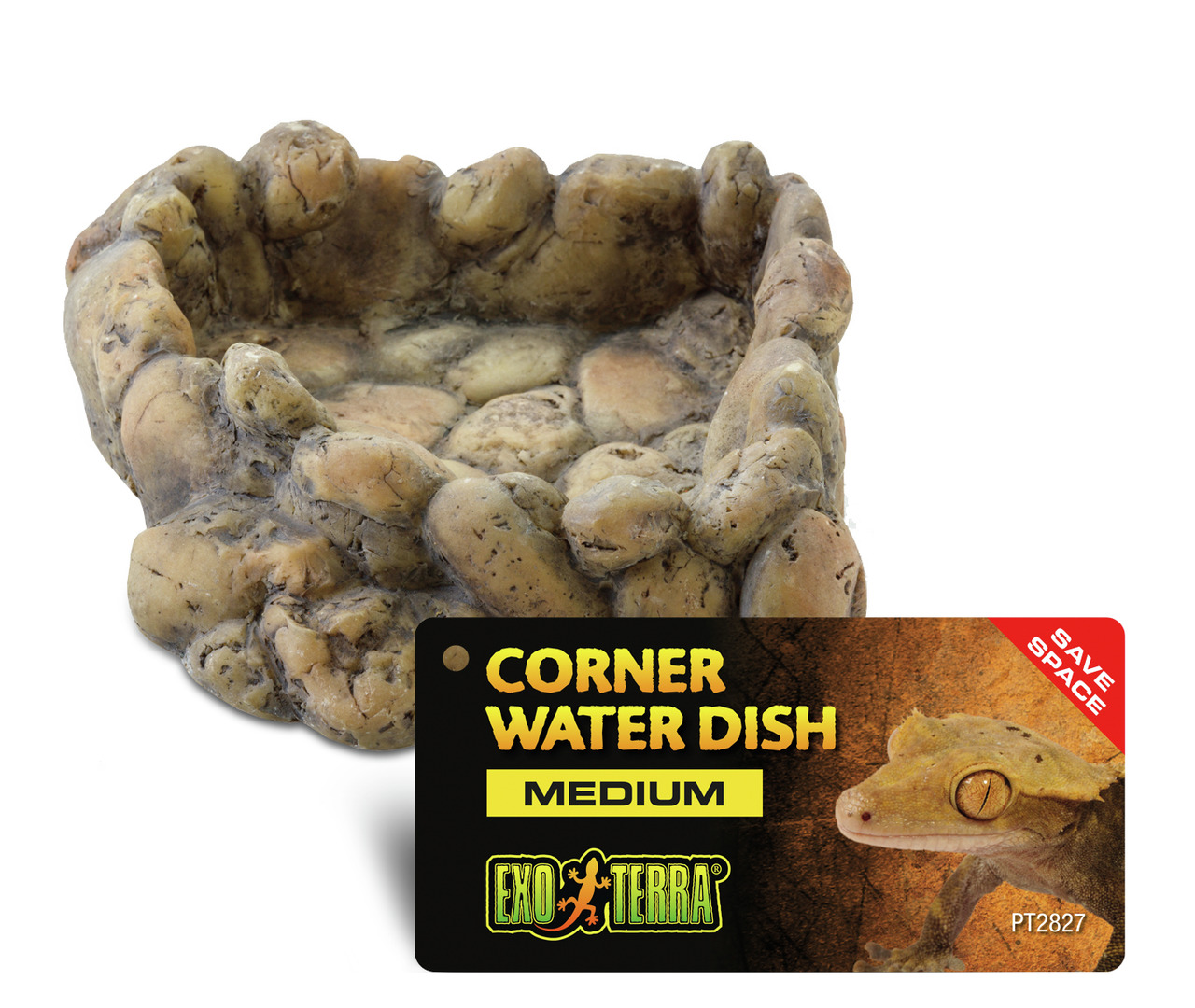 Exo Terra Corner Water Dish Medium: Wasserschale f. Reptilien, Steinoptik, platzsparend, hygienisch, Trinkmöglichkeit.
