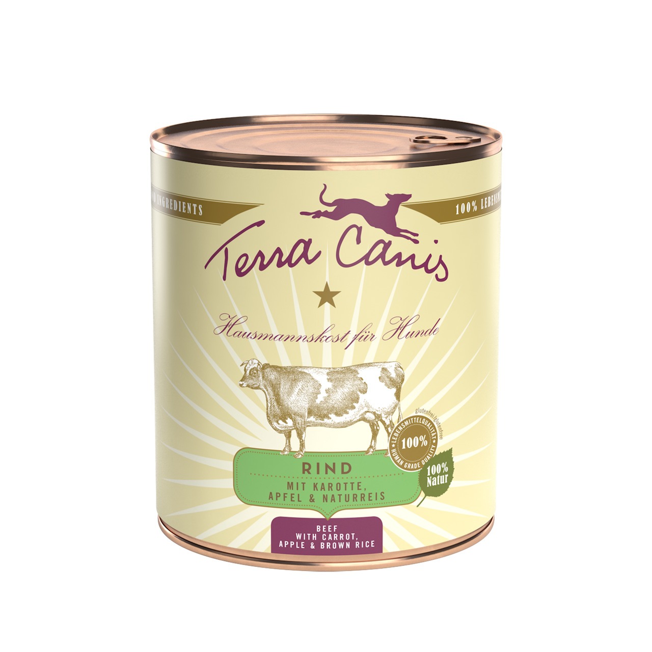 Terra Canis Hundefutter, Rind/Karotte/Apfel/Naturreis, 400 g, für Hunde, "Hausmannskost für Hunde", "100 % Natur".