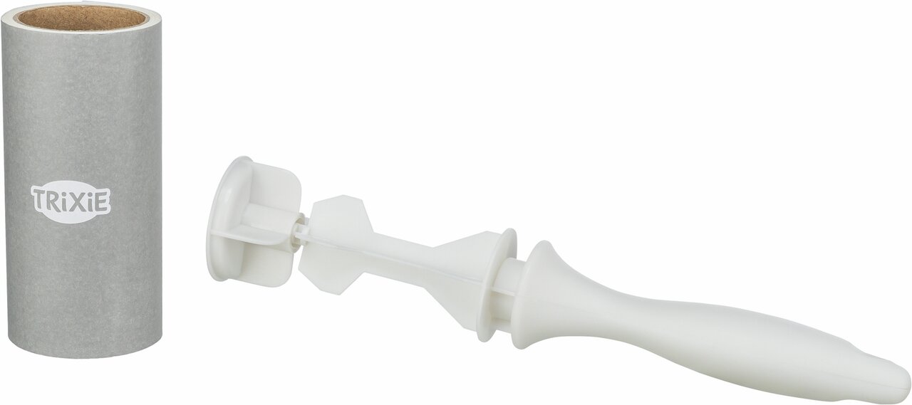TRIXIE Tierhaarentferner, für Haustierbesitzer, entfernt Tierhaare von Kleidung/Möbeln, kompakt, weißer Griff+graue Ersatzrolle.