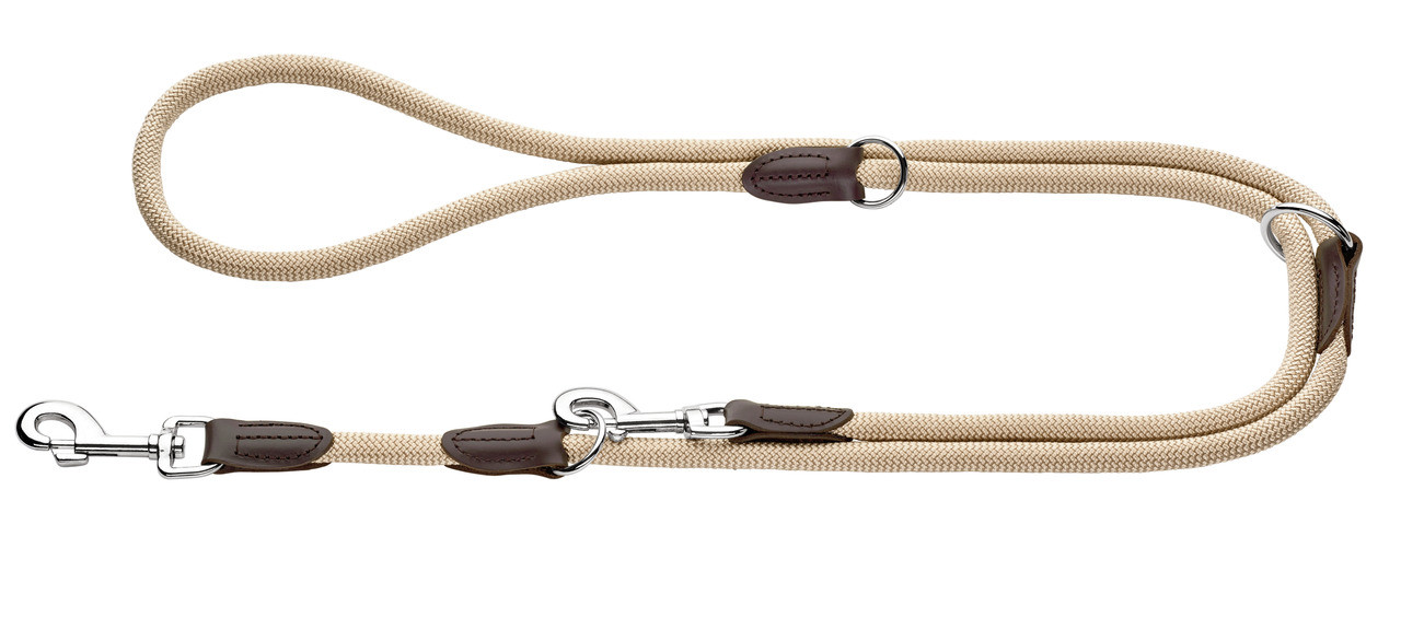 HUNTER Hundeleine, beige, geflochten, Lederapplikationen, Metallbeschläge, verstellbar, für alle Hunde, langlebig, komfortabel.