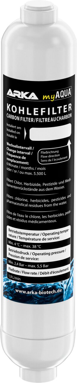 ARKA myAQUA Kohlefilter für Umkehrosmoseanlagen, für Aquaristik, reduziert Chlor und Rückstände, 6 Monate-2500 l.