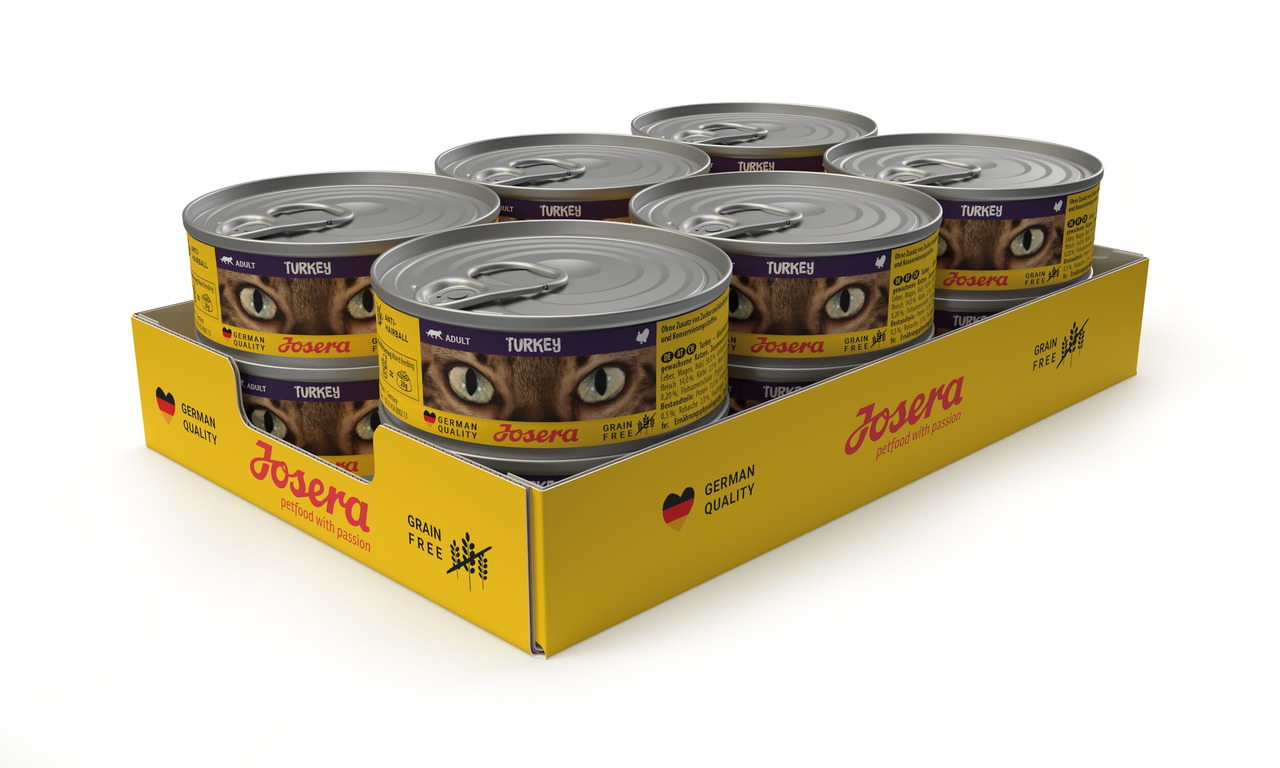 Josera Katzenfutter „Turkey“ für erw. Katzen, getreidefrei, hohe dt. Qualität, „Petfood with Passion“, 8 Dosen.