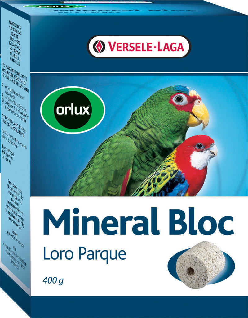 Versele-Laga Orlux Mineral Bloc Loro Parque, Mineralblock f. Papageien-Sittiche, unterstützt Gesundheit-Federkleid, 400 g.