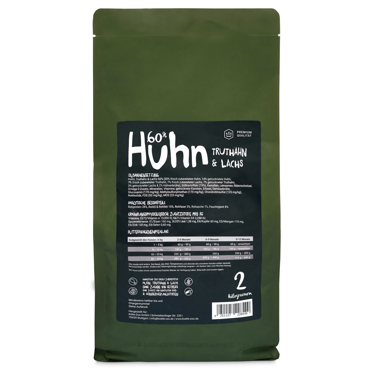Lottis Häppchen 60 % Huhn, Truthahn & Lachs, Premium-Hundefutter, 2 kg, für Hunde, hochwertige Zutaten, ausgewogene Zusammensetzung.