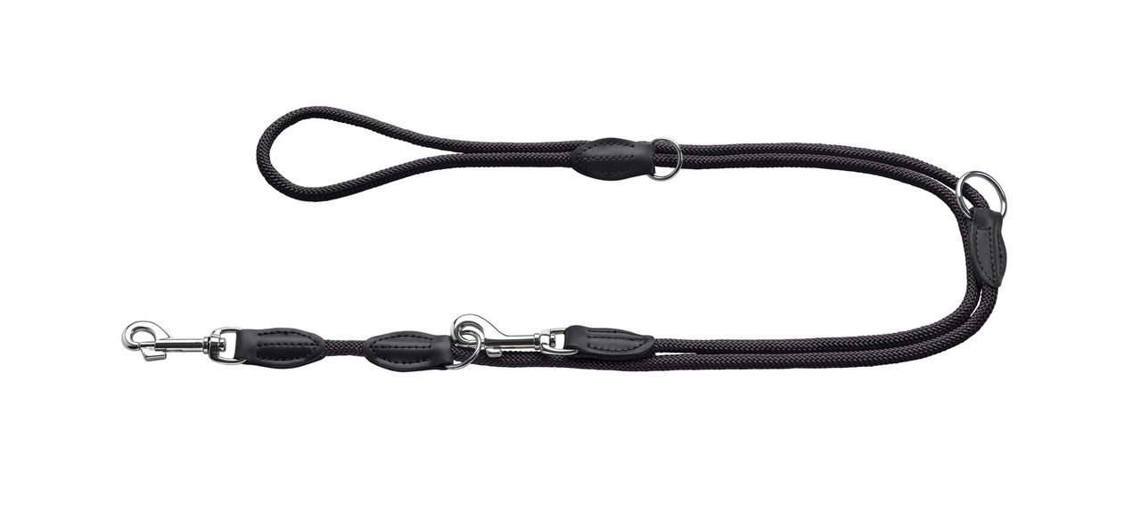 HUNTER Führleine, Nylon, für Hunde aller Größen, schwarz, verstellbar, mit Karabinerhaken & Lederdetails, ideal für Training, 2m.