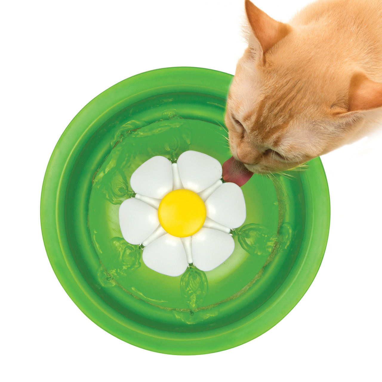 Catit Trinkbrunnen für Katzen, frisches zirkulierendes Wasser, Design: weiße Blume mit gelbem Zentrum.