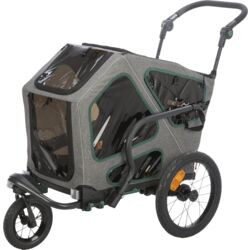 TRIXIE Hundeanhänger, für Hundebesitzer, grau/grün, mit Netzfenstern, stabil, geräumig, ideal für Spaziergänge/Fahrradtouren.