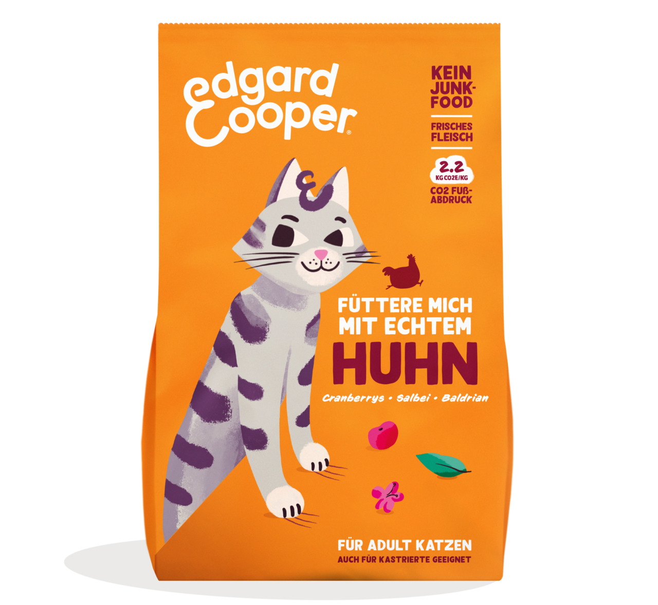 Edgard & Cooper Katzenfutter, Huhn, frisches Huhn, Cranberrys, Salbei, Baldrian, für erw. Katzen, 2,2 kg, „Kein Junk-Food“.