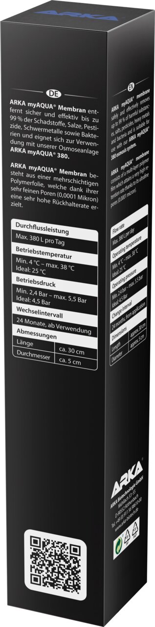 ARKA myAQUA Membran 380 Umkehrosmose-Membran für Aquaristik, für Süß- und Meerwasser, hohe Rückhalterate, 380 GPD.