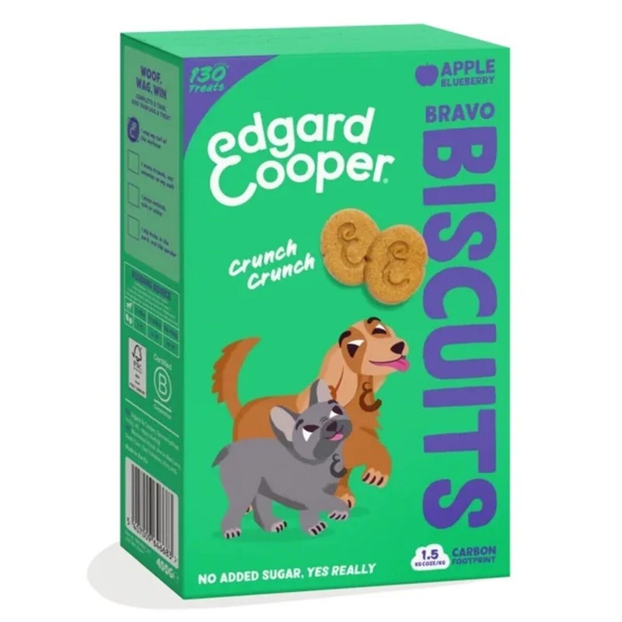 Edgard & Cooper Bravo Biscuits für Hunde, Geschmack: Apfel & Blaubeere, ohne Zuckerzusatz, 130 Stück pro Packung.