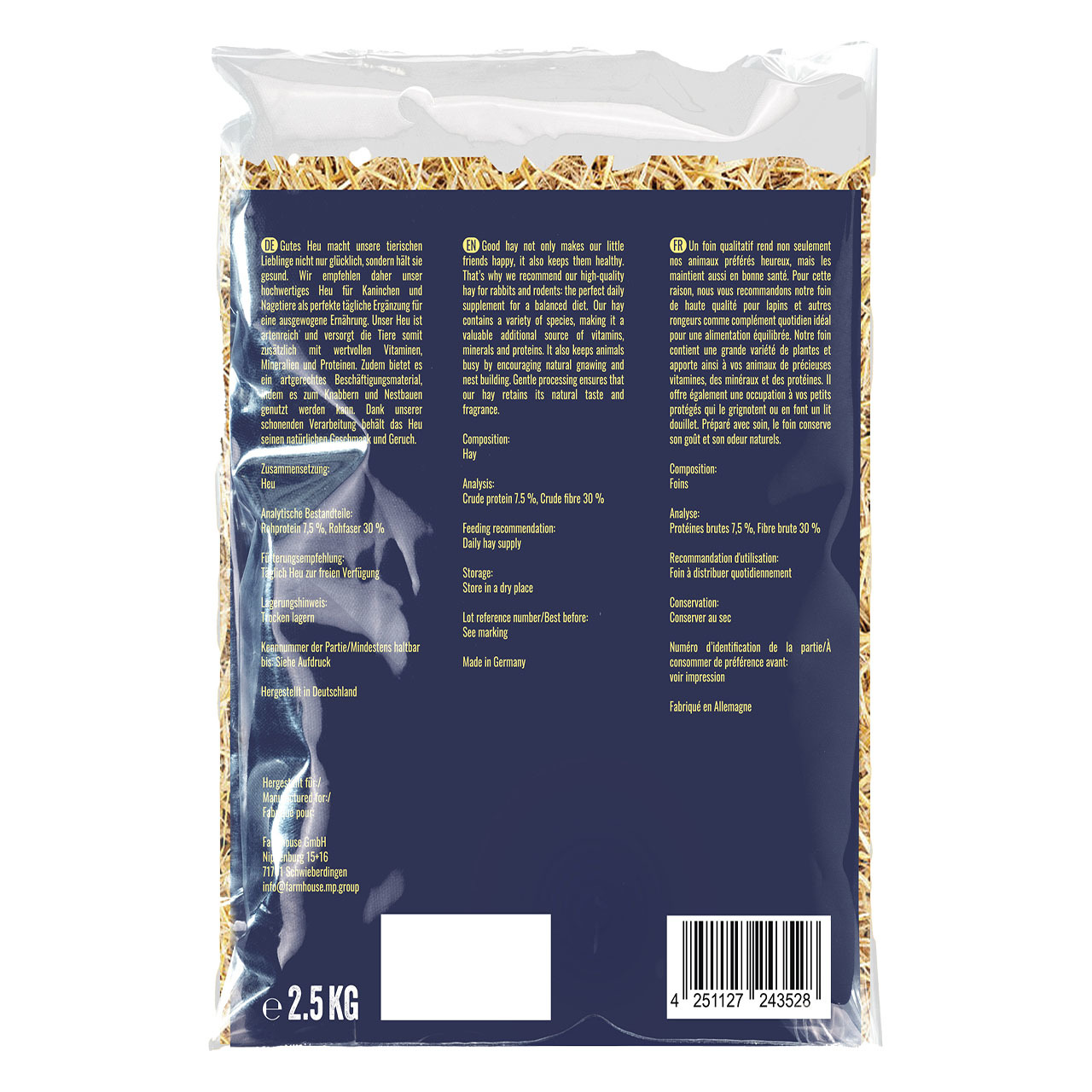 Lottis Freunde Heu, 2,5 kg, für Kaninchen/Nagetiere, hochwertig, 30 % Rohfaser, tägliche Fütterung, Made in Germany.