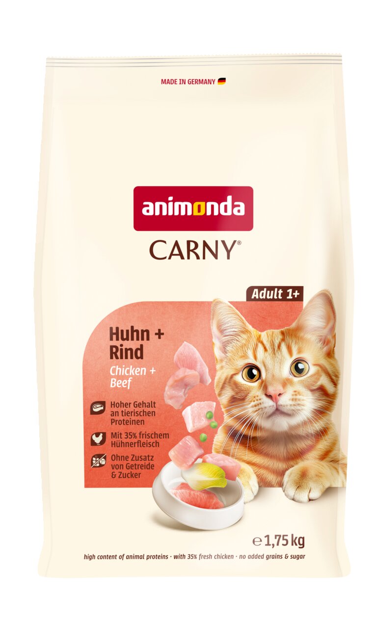 animonda Carny Adult 1+ Katzenfutter trocken, Huhn + Rind, für adulte Katzen, ohne Getreide und Zucker, 1,75 kg