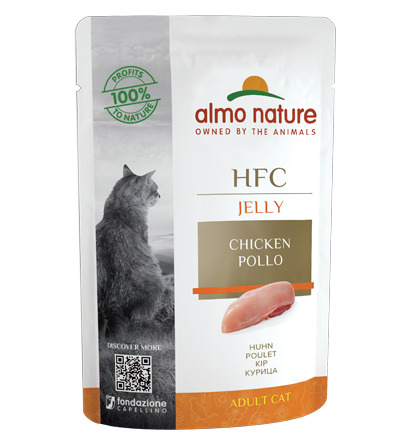 Almo Nature HFC Jelly Chicken Pollo, Katzenfutter f. ausgew. Katzen, Geschm.: Huhn in Gelee, 100 % nat. Zutaten, hochwertige Qualität.