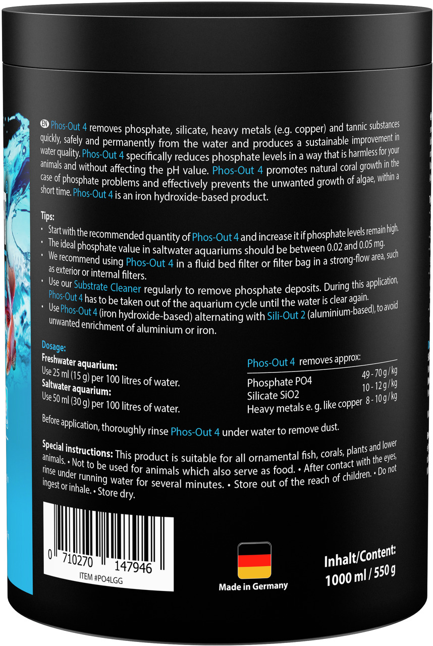 MICROBE-LIFT Phos-Out 4, Wasseraufbereitung für Zierfische, Korallen, Pflanzen, Tiere, entfernt Phosphate, 1000 ml.
