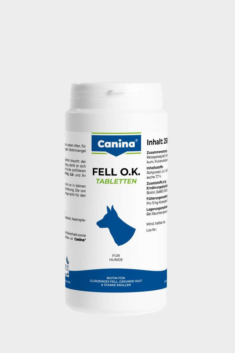 Canina Fell O.K. Tabletten, 250 g, für Hunde: Biotin für glänzendes Fell, gesunde Haut & starke Krallen.