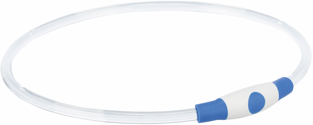 TRIXIE USB-Leuchthalsband für Hunde, 70 cm, kürzbar, transparent mit blauen/weißen Akzenten, USB-Ladefunktion, für Sichtbarkeit/Sicherheit.