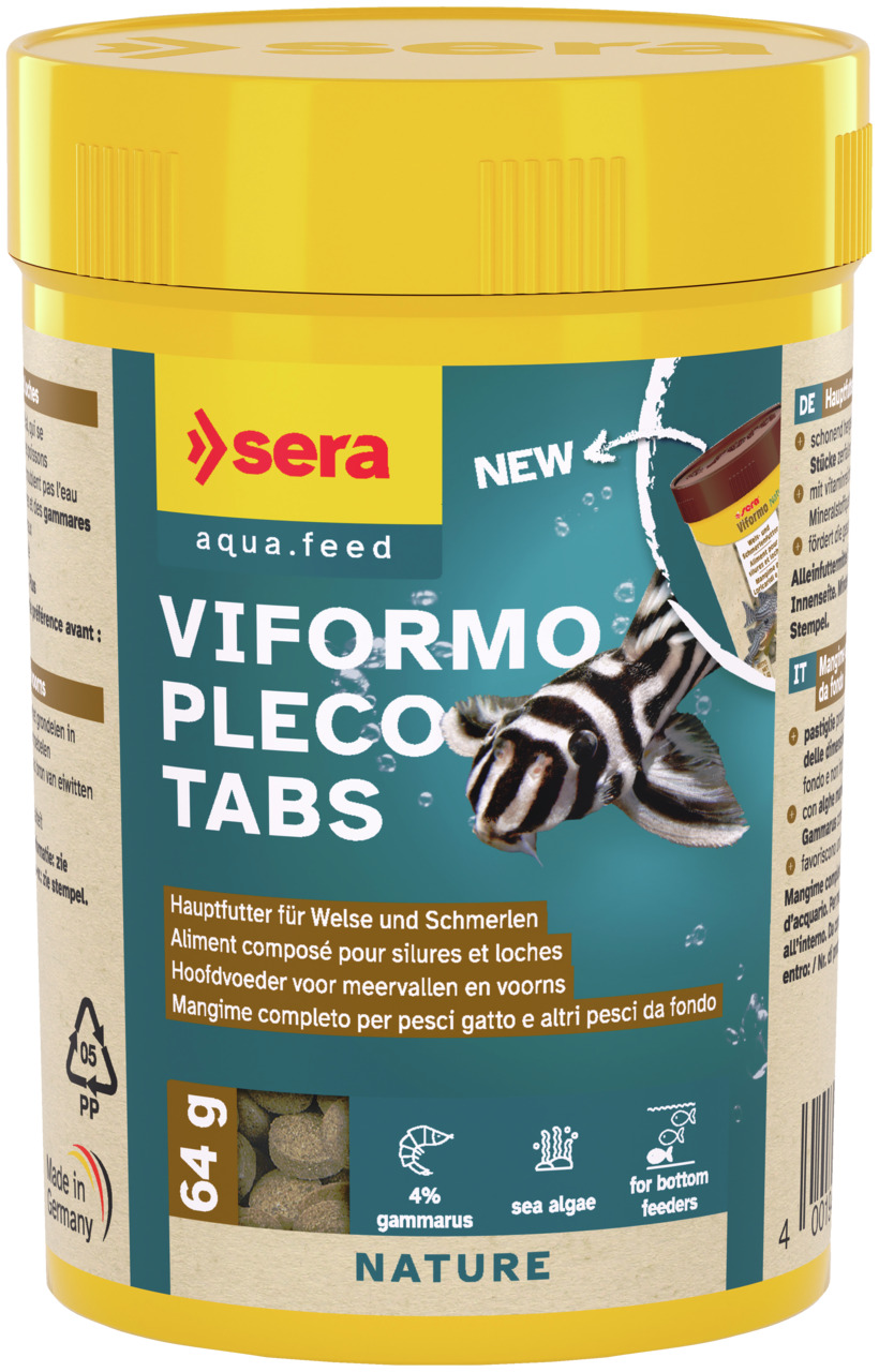 sera Viformo Pleco Tabs, 64 g, Hauptfutter für Welse & Schmerlen, mit 4 % Gammarus & Meeresalgen, für Aquarienbesitzer.
